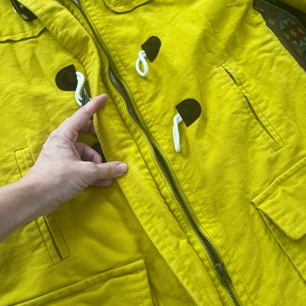 Boden yellow warm duffle coat pea coat jacket toggles fleece 8 - Picture 9 of 14